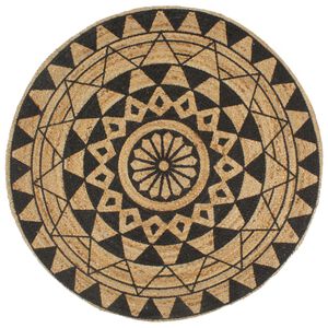vidaXL h&aring;ndlavet t&aelig;ppe med sort print jute 90 cm