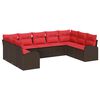 vidaXL Havesofa S&aelig;t 9 stk. Brun og R&oslash;d polyrattan