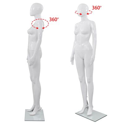 vidaXL mannequin kvinde fuld figur glassokkel hvid højglans 175 cm
