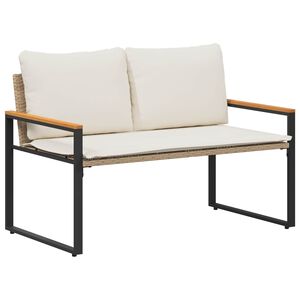 vidaXL b&aelig;nk med pude Beige og cremehvid 115 x 65 x 72 cm Rattan