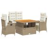vidaXL spisebordss&aelig;t til haven 4 dele med hynder polyrattan beige