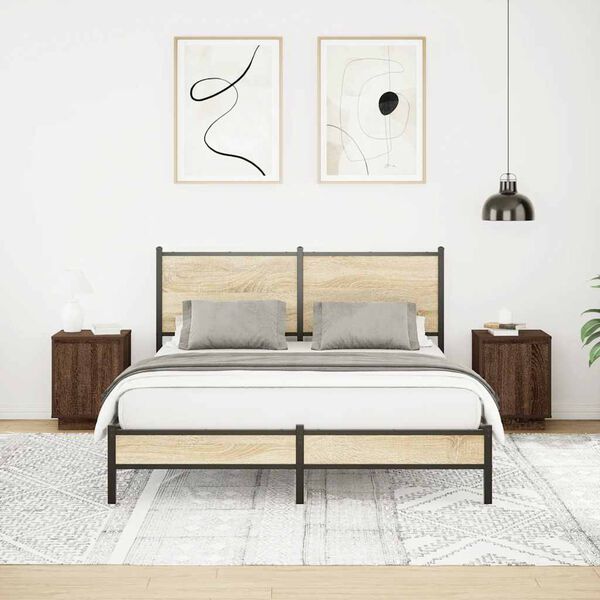 vidaXL sengeskabe 2 stk. med LED-lys 38x34x50 cm brun egetr&aelig;sfarve