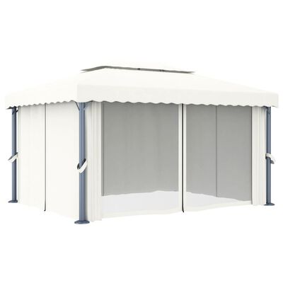 vidaXL pavillon med gardin 4x3 m aluminium cremefarvet