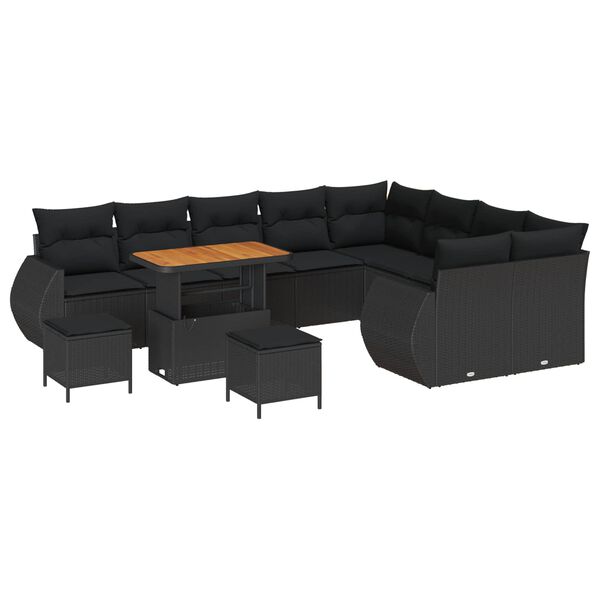 vidaXL Havesofa S&aelig;t 12 pcs Sort polyrattan