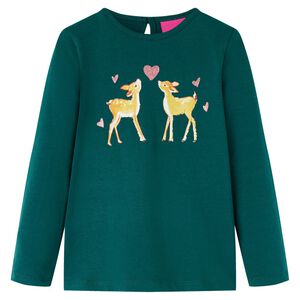 Lang&aelig;rmet T-shirt til b&oslash;rn str. 92 m&oslash;rkegr&oslash;n
