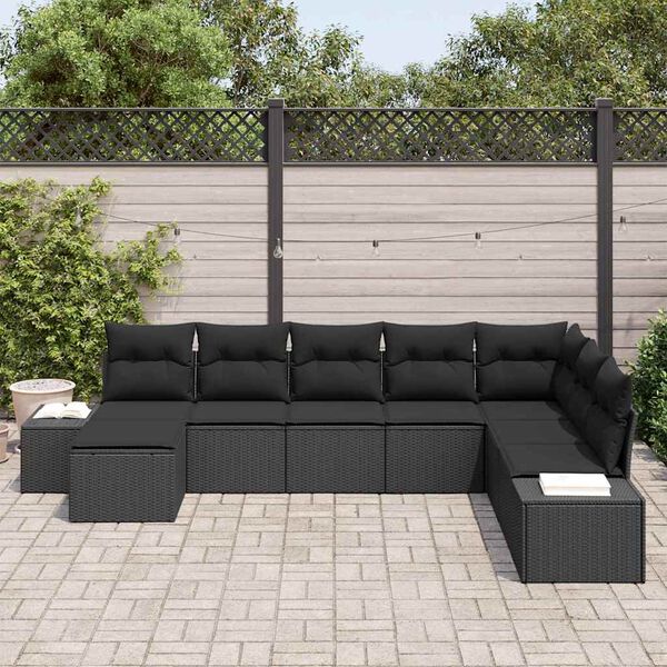 vidaXL Havesofa S&aelig;t med pude med opbevaring 8 pcs Sort polyrattan