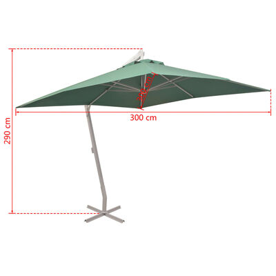 vidaXL hængende parasol 300 x 300 cm grøn aluminiumsstang