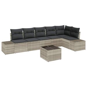 vidaXL Havesofa S&aelig;t med pude 7 pcs Lysegr&aring; polyrattan