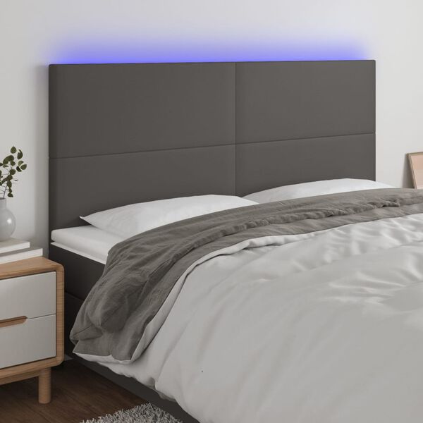 vidaXL sengegavl med LED-lys 180x5x118/128 cm kunstl&aelig;der gr&aring;