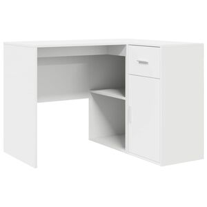 vidaXL Hj&oslash;rneskrivebord med skuffe med hylde Hvid 102 x 88 x 75 cm