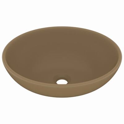 vidaXL luksuriøs håndvask 40x33 cm keramisk oval mat cremefarvet