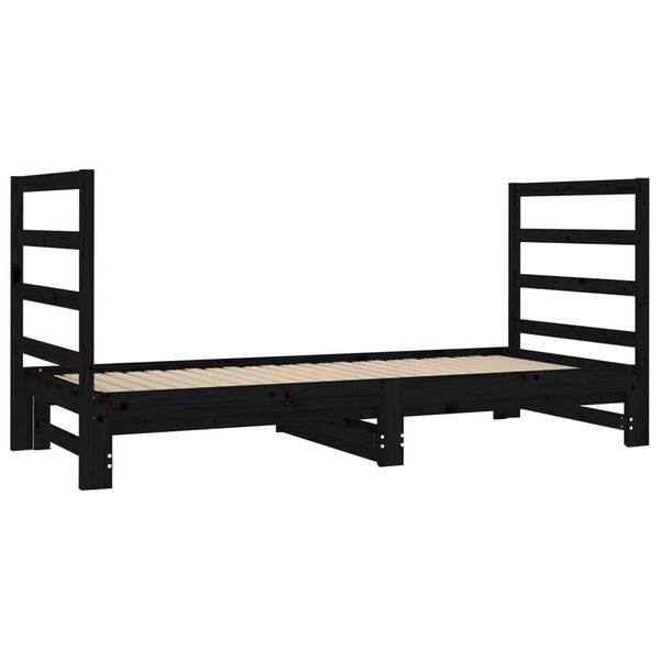 vidaXL daybed med udtr&aelig;k 2x(90x190) cm massivt fyrretr&aelig; sort