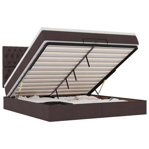 vidaXL osmannisk sengeramme med madrasser 200x200 cm stof m&oslash;rkebrun