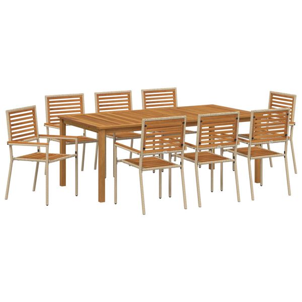 vidaXL Have Spisebordssæt 9 pcs Beige Poly rattan