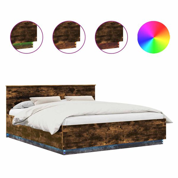 vidaXL Sengestel med hovedg&aelig;rde R&oslash;get eg 200 x 200 cm Konstrueret tr&aelig;