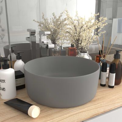 vidaXL luksuriøs håndvask 40x15 cm rund keramik mat lysegrå