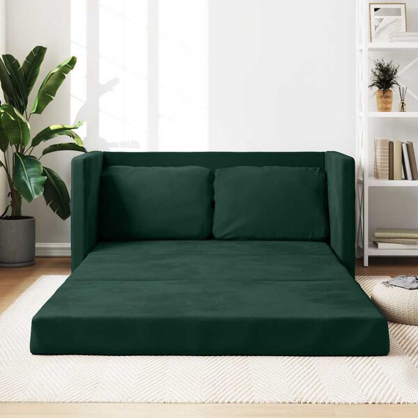 vidaXL 2-i-1 sovesofa 122x204x55 cm velour mørkegrøn