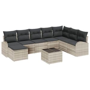 vidaXL Sofa S&aelig;t med pude med opbevaring 9 pcs Lysegr&aring; polyrattan