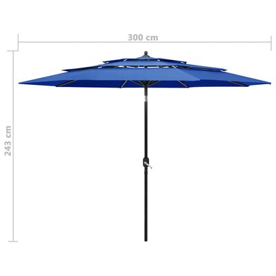 vidaXL parasol med aluminiumsstang i 3 niveauer 3 m azurblå