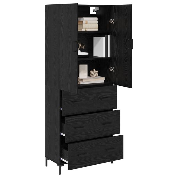 vidaXL Highboard med skuffe Sort eg 69,5 x 34 x 180 cm Konstrueret tr&aelig;