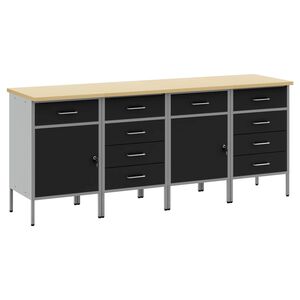 vidaXL Arbejdsskab med skuffe 4 stk. Sort og gr&aring; 200 x 55 x 85 cm