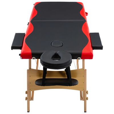 vidaXL sammenfoldeligt massagebord med træstel 2 zoner sort og rød