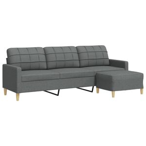 vidaXL 3-personers sofa med fodskammel 210 cm stof M&oslash;rkegr&aring;