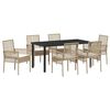 vidaXL Have Spisebordss&aelig;t med pude 7 pcs Beige polyrattan