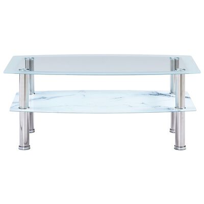 vidaXL sofabord med marmor-look 100 x 60 x 42 cm hærdet glas hvid