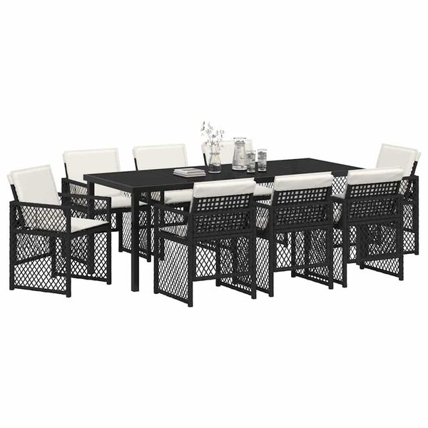 vidaXL Have Spisebordss&aelig;t 9 pcs Sort polyrattan