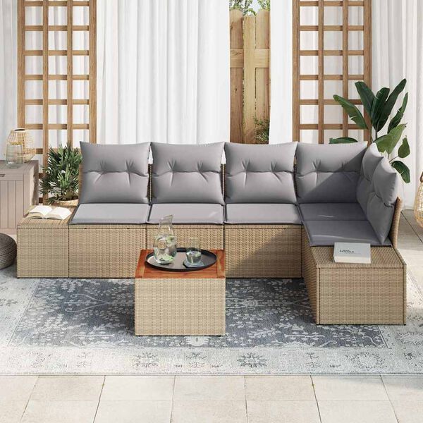 vidaXL Havesofa Sæt med pude 6 pcs Beige polyrattan
