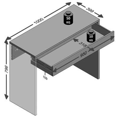 FMD skrivebord med bred skuffe 100 x 40 x 80 cm hvid