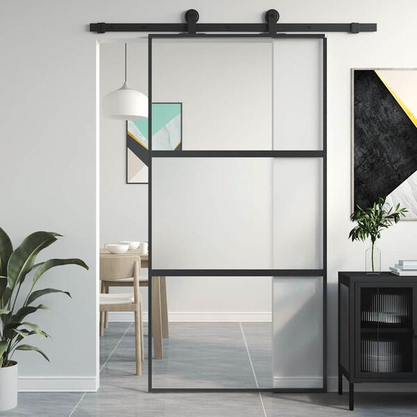 vidaXL skyded&oslash;r 102,5x205 cm h&aelig;rdet glas og aluminium sort