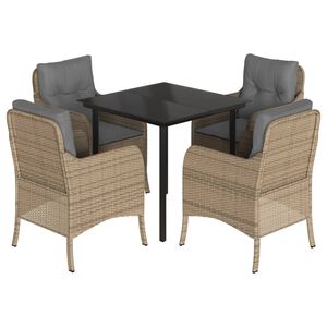 vidaXL spisebordss&aelig;t til haven 5 dele med hynder polyrattan beige