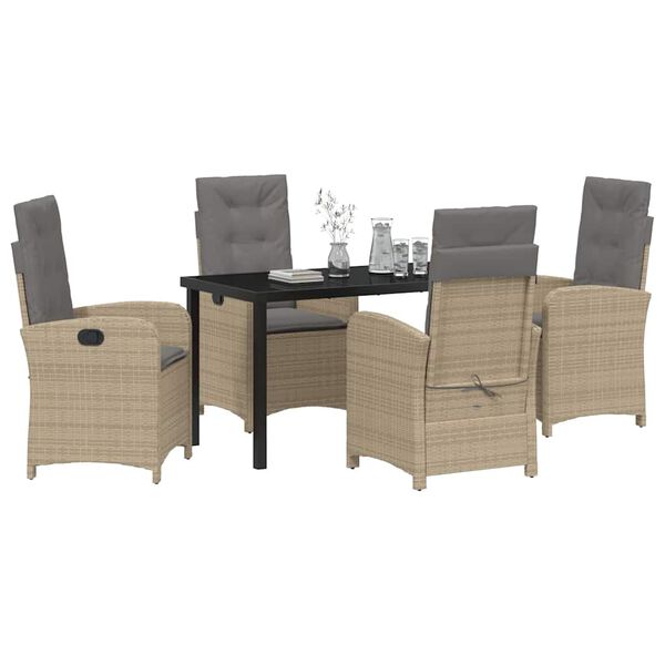 vidaXL Have Spisebordss&aelig;t med pude 5 pcs Beige polyrattan