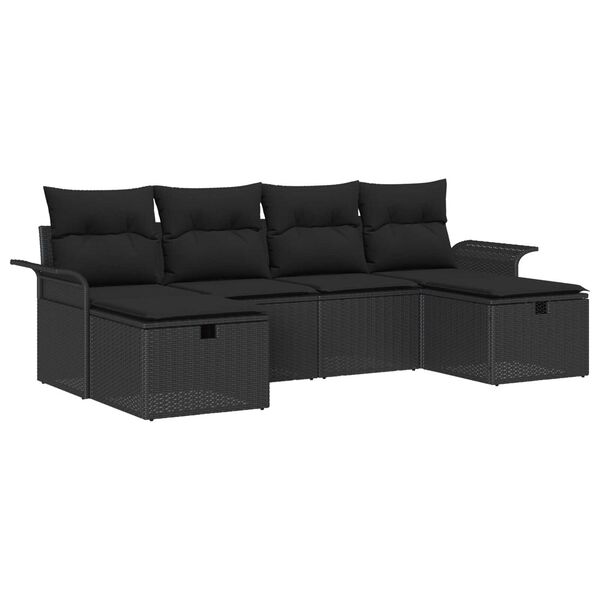 vidaXL Havesofa S&aelig;t med pude med opbevaring 6 pcs Sort Poly rattan