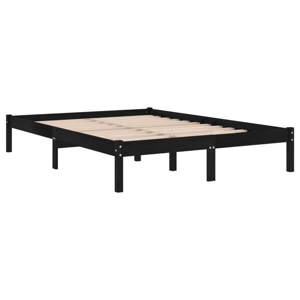 vidaXL sengeramme 135x190 cm Double massivt fyrretr&aelig; sort