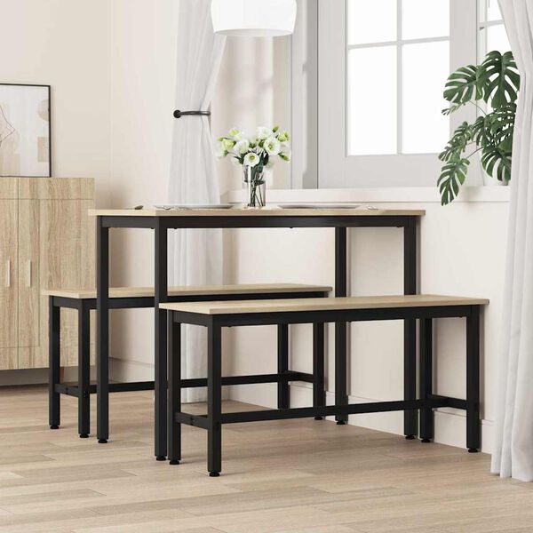 vidaXL Spiseb&aelig;nk Sonoma eg 100 x 32,5 x 48,5 cm Ingeni&oslash;rtr&aelig; og st&aring;l