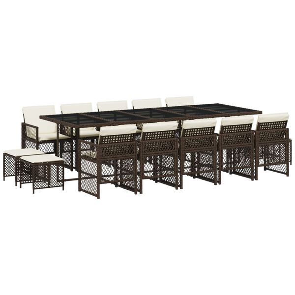 vidaXL spisebordss&aelig;t til haven 15 dele med hynder polyrattan brun