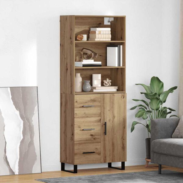vidaXL Highboard Artisan Egetr&aelig; 69,5 x 34 x 180 cm Konstrueret tr&aelig;