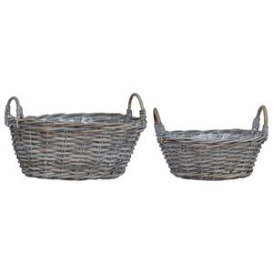 vidaXL Plantekurv med opbevaring 2 pcs Gr&aring; Lacak Rattan