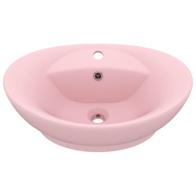 vidaXL luksuriøs håndvask med overløb 58,5x39 cm keramik oval mat pink