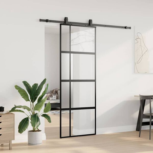 vidaXL skyded&oslash;r med hardwares&aelig;t 76x205 cm h&aelig;rdet glas sort