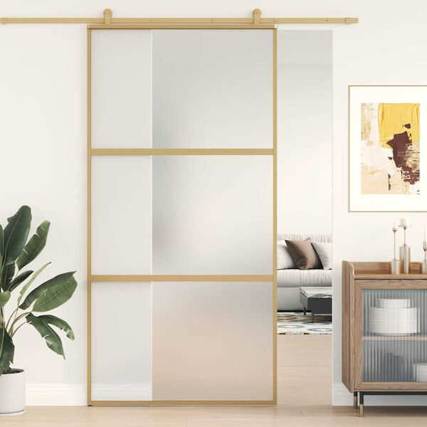 vidaXL skyded&oslash;r 102,5x205 cm matteret sikkerhedsglas aluminium gylden