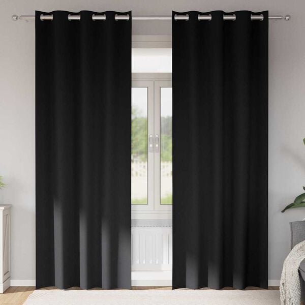 vidaXL M&oslash;rkl&aelig;gningsgardiner med ringe 2 pcs Sort 245 x 140 cm
