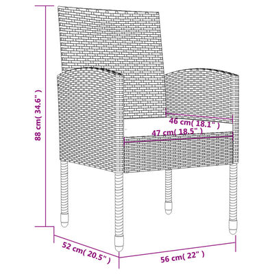vidaXL spisebordssæt til haven 3 dele polyrattan og stål sort