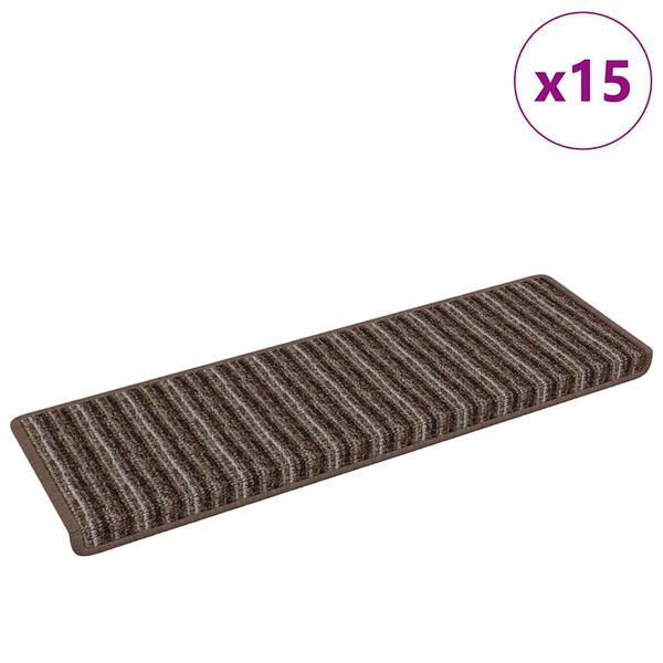 vidaXL Selvkl&aelig;bende Trappem&aring;tter Stribet 15 pcs Brun 65 x 21 x 4 cm