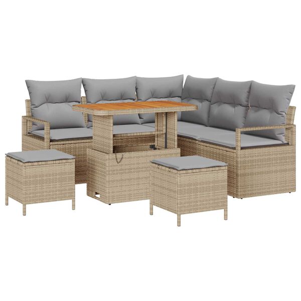 vidaXL Havesofa S&aelig;t med pude 8 pcs Beige polyrattan