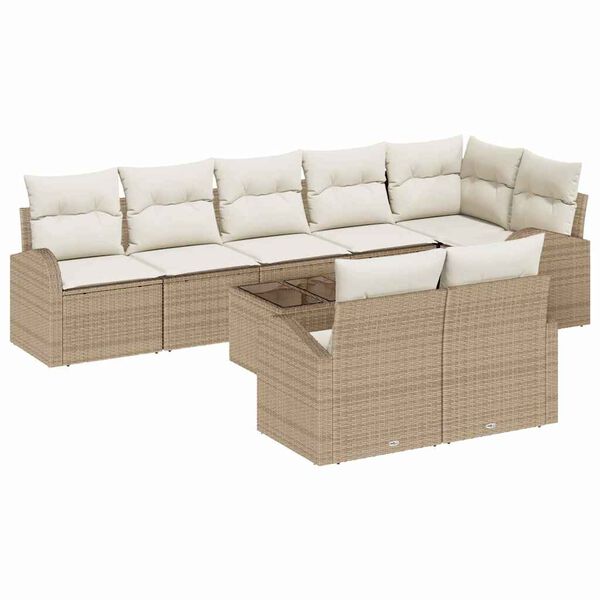 vidaXL Sofa S&aelig;t med pude med opbevaring 9 pcs Beige og hvid polyrattan