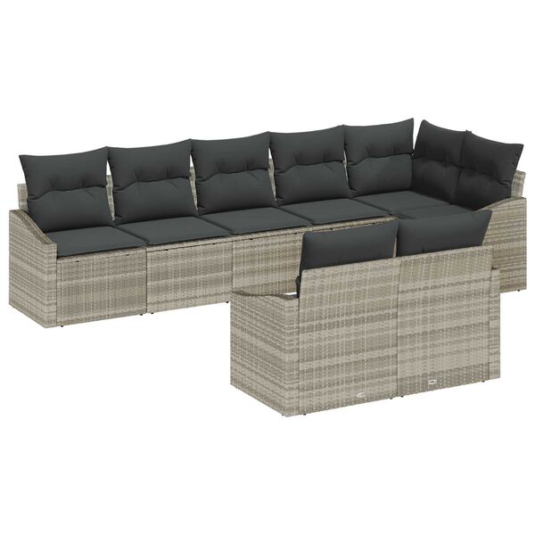 vidaXL Sofa S&aelig;t med pude 8 pcs Lysegr&aring; polyrattan
